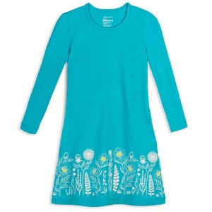 Mightly Toddler Fair Trade Organic Cotton Short Sleeve T-Dress (Lili's Garden Turquoise - 4T) - 1 of 3