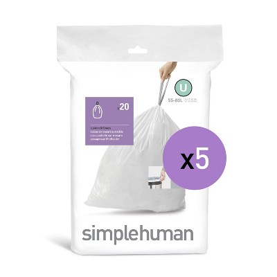 simplehuman 50-80L 100ct Code U Custom Fit Trash Can Liner White