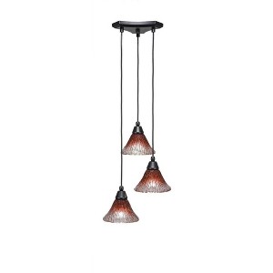 Toltec Lighting Europa 3 - Light Pendant in  Matte Black with 7" Raspberry Crystal Shade - 1 of 1