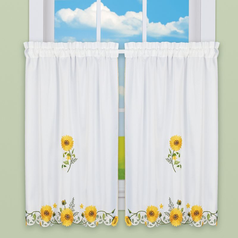 Collections Etc Embroidered Sunflower Cutout Kitchen Curtains, 2 of 4