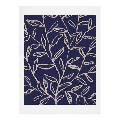 Alisa Galitsyna Navy Blue Patterned Leaves 11" x 14" Art Print - Society6