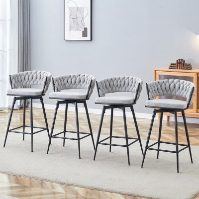 Elegant Swivel Counter Height Stools Set of 4, Seats with Back, Metal Legs, Modern Quilted Chairs for Kitchen or Bar-Maison Boucle