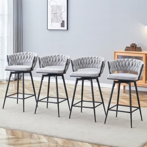 Elegant Swivel Counter Height Stools Set of 4, Seats with Back, Metal Legs, Modern Quilted Chairs for Kitchen or Bar-Maison Boucle - 1 of 4