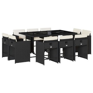 vidaXL Patio Dining Set with Cushions 11 Piece - Black/Cream - PE Rattan & Tempered Glass - Outdoor/Garden Furniture - 1 of 4