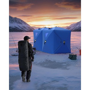 Portable Pop-Up Ice Fishing Tent, Spacious 3 to 4 Person Ice Fishing Shelter, Insulated Hub Shelter Includes 6 Anchors, Ropes & Carry Bag - 1 of 4