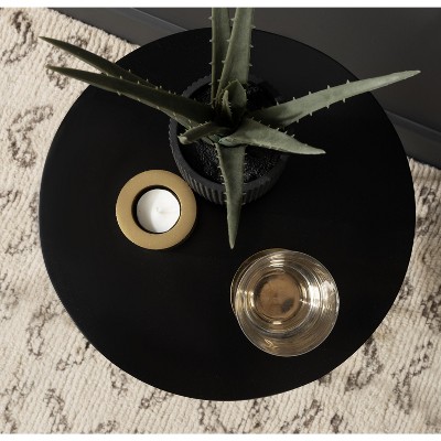 Black and Gold Round Wood Side Table with Storage