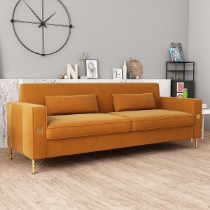 NicBex Couches for Living Room 85" Sofa Velvet Upholstered 3-Seat Couch Soft Sponges Modern Designs Sofa with Gold Accents and Plush Cushions, Orange - 1 of 4
