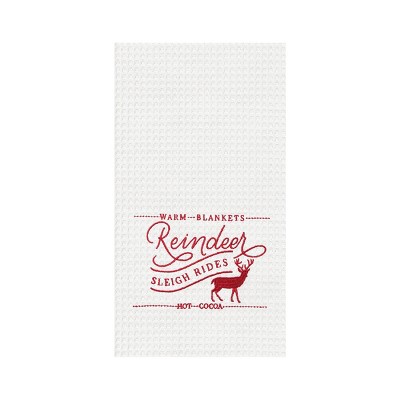 C&F Home Reindeer Sleigh Rides Embroidered Waffle Weave Kitchen Towel