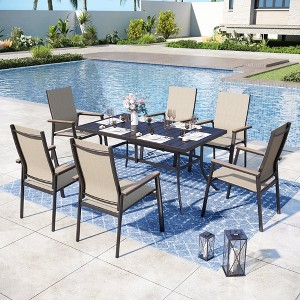 Captiva Designs 7pc Patio Dining Set with Rectangular steel table & Textilene Chairs - 1 of 4