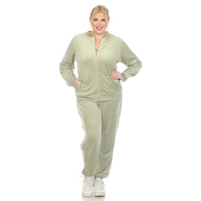 Women's Two Piece Fleece Sweatsuit Set Sage Xlarge -white Mark