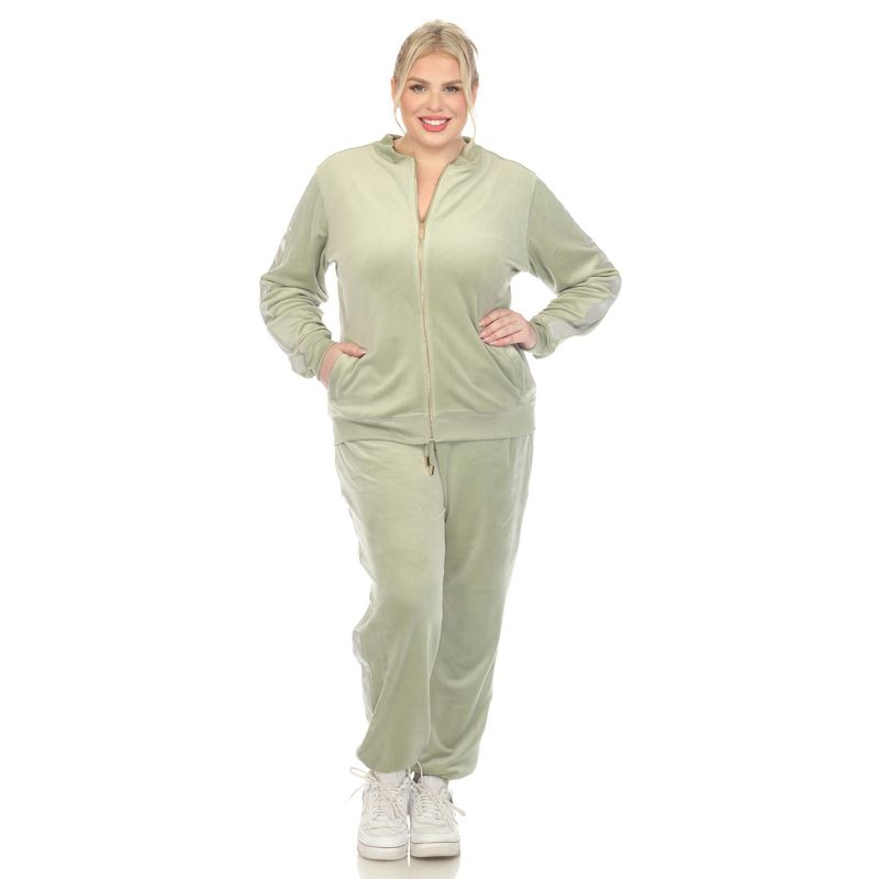 Plus Size 2-Piece Velour with Faux Leather Stripe, 1 of 6