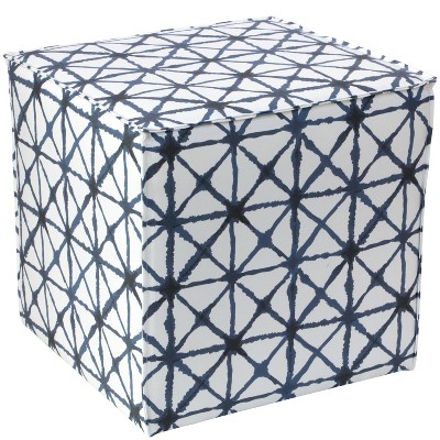 Ines French Seam Ottoman Indigo Print - Skyline Furniture