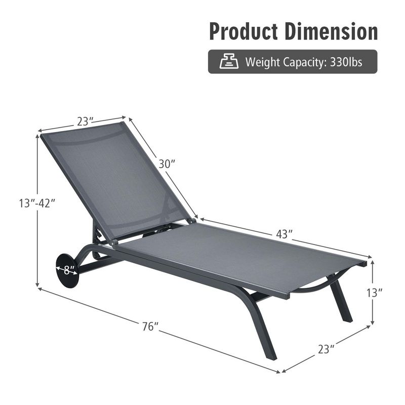 Costway 2PCS Outdoor Patio Lounge Chair Chaise Recliner Aluminum Fabric Adjustable Brown\Black, 3 of 11