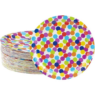 Blue Panda Disposable Plates - 80-Count Paper Plates, Polka Dot Party Supplies, Kids Birthdays, 9 x 9"