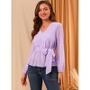 Allegra K Women's Swiss Dots V Neck Long Sleeve Tie Waist Peplum Shirt - 2 of 4