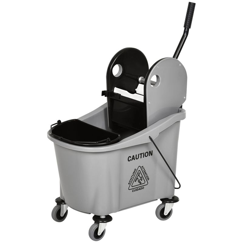 HOMCOM 9.5 Gallon (38 Quart) Mop Bucket with Wringer Cleaning Cart, 4 Moving Wheels, 2 Separate Buckets, & Mop-Handle Holder, 4 of 9