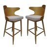 QingMoon Fabric Bar Stools Set of 2, Mid-Century Modern Barstools, Wood Counter Height Chairs with Footrest for Kitchen Island, Home Bars - 3 of 4