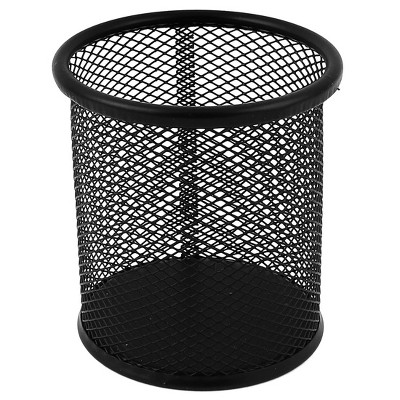 Unique Bargains Metal Mesh Cylindrical Pen Holder Container Black 4 x 3.5