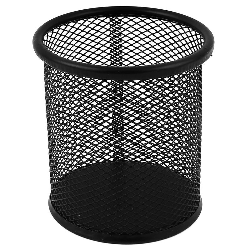 Unique Bargains Metal Mesh Cylindrical Pen Holder Container Black 4" x 3.5", 1 of 4