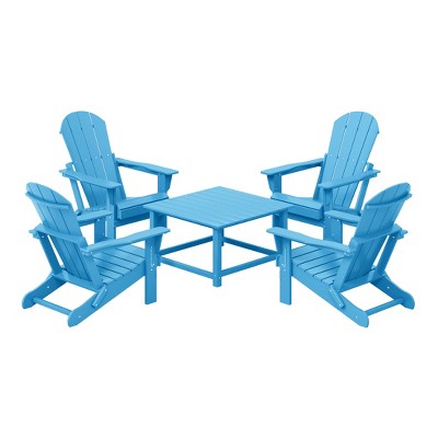 WestinTrends Malibu 5-Piece HDPE Adirondack Chair Outdoor Patio Square Table Conversation Set