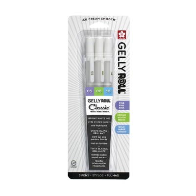3pk Gelly Roll Classic Pens 3 Tip Sizes - White