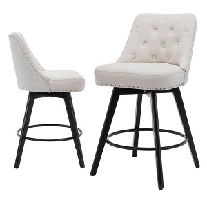 Set of 2 Swivel Bar Stools ¨C 26" Beige Upholstered with Backrest & Footrest for Kitchen Islands/Bars/Dining Rooms - 1 of 4