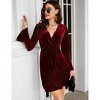 Coolmee Womens Velvet Bodycon Mini Dress Long Sleeve Wrap V Neck Ruffle Hem Fall Winter Cocktail Party Dresses - 3 of 4