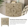 COZAYH Farmhouse 3 Drawer Dresser with Embossed Flower Motif Front, Distressed Boho Nightstand for Home Bedrooms, Weathered White - 3 of 4