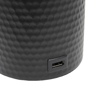 Black Hammered Metal Table Lamp with USB Port and White Shade