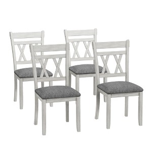 VECELO Rustic Wooden Dining Chairs Set of 2/4/6, Rubber Wood Kitchen Chairs with Padded Seat & Elegant Hollowed Backrest, Gray - 1 of 4