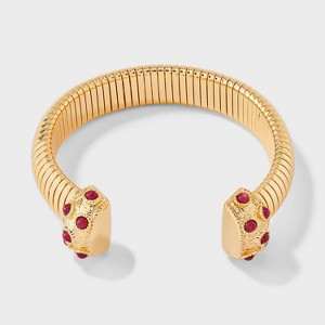 Ribbed Open Cuff Bracelet with Burgundy Stones - A New Day™ Red/Gold - 1 of 4