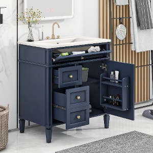 Lyngins Modern Freestanding Vanity with Ceramic Basin, Bathroom Storage Cabinet with 2 Drawers & Tip-out Drawer, Single Sink Bathroom Vanity - 1 of 4