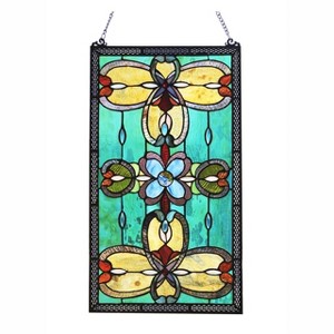 Chloe Lighting Jenice Tiffany-Style Victorian Stained-Glass Window Panel 26" Height - 1 of 3