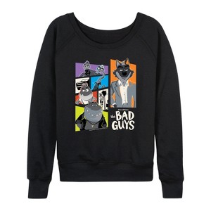 Women's - The Bad Guys - Mr. Wolf and Friends Collage Lightweight French Terry Wide Neck Long Sleeve Shirt - 1 of 4