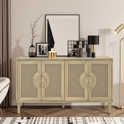 TIRAMISUBEST Vintage 4-Door Cabinet ¨C Linen Decor Storage with Adjustable Shelves for Bedroom, Living Room, or Office