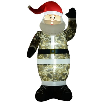 HOMCOM Inflatable Christmas Outdoor Lighted Yard Decoration Camoflauge Santa 8' Tall