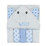 Hudson Baby Unisex Hooded Towel and Five Washcloths, Blue Dots Gray Elephant, One Size