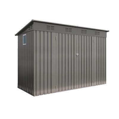 Vynxaria 4x9FT Outdoor Metal Storage Shed, Garden Tool House with Sloping Roof, 6 Vents & 2 Swing Doors for Backyard/Patio/Garage/Lawn, Gray