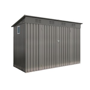 Vynxaria 4x9FT Outdoor Metal Storage Shed, Garden Tool House with Sloping Roof, 6 Vents & 2 Swing Doors for Backyard/Patio/Garage/Lawn, Gray - 1 of 4