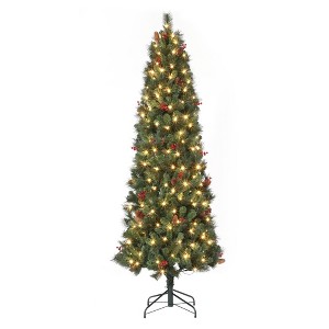 7Ft Artificial Christmas Tree, Pre Decorated Christmas Tree with Pine Cones & Red Berries, Metal Stand for Home, Xmas Trees for Home, Office - 1 of 4