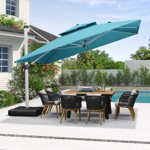 PURPLE LEAF 9/10/11/12ft Square Patio Cantilever Umbrella with Base Windproof Offset Heavy Duty Sun Umbrella for Pool Lawn Garden 360 Degree Rotation - 1 of 4