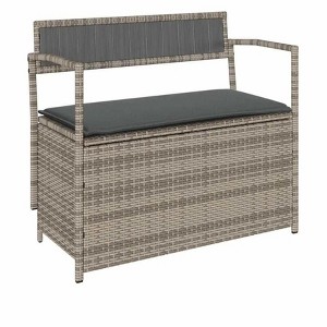 Patio Storage Bench with Cushion Gray Poly Rattan - 1 of 4