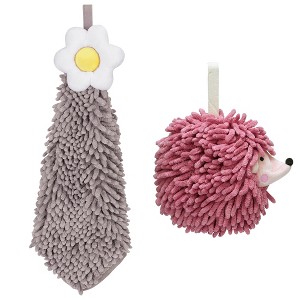 REGALWOVEN 2 Packs Chenille Hand Towel Flower and Cute Cartoon Hanging Hand Towel for Bathroom 6" x 15"/7" x 7" - 1 of 4