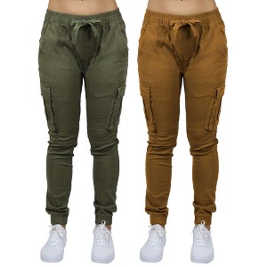 Galaxy By Harvic Women's  Loose Fit Cotton Stretch Twill Cargo Joggers- 2 Pack - 1 of 4