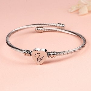Twisted Steel Heart Cable Initial Bracelet - 1 of 4