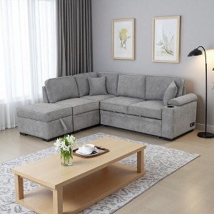 84.75" Convertible L-Shaped Sectional Sofa Bed with Storage & USB - 1 of 4