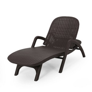 Gulche Outdoor Patio Chair, Hand-Crafted Polypropylene Resin with 3D Wicker-Look Texture, Weather-Resistant, Dark Brown Finish, Assembly Required - 1 of 4