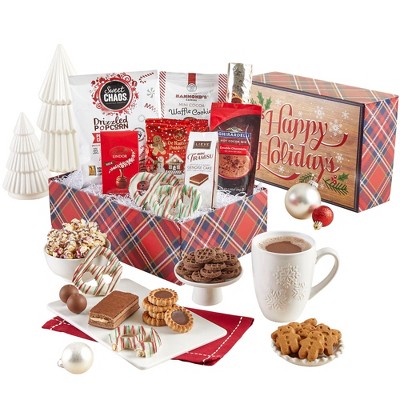 GreatFoods Happy Holiday Gift Box of Delicious Goodies for the Holidays Corporate Gifting, Snack Gift Basket, Gourmet Food Gifts
