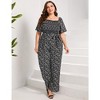 Women's Plus Size Wide Leg Floral Jumpsuits Casual Summer Outfits with Belt Bell Sleeve Smocked Floral Black 4XL - 4 of 4