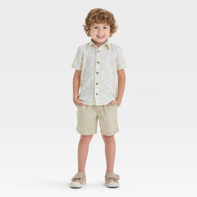 OshKosh B'gosh Toddler Boys' Short Sleeve Paisley Graphic Top and Woven Shorts Set - Khaki/Cream 2T